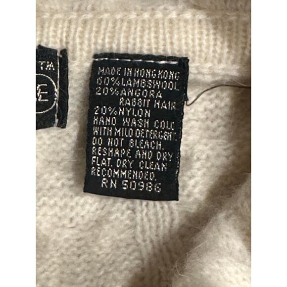 Jeanne Pierre Lambswool Angora Ivory Cable Knit Cowl Neck Sweater Small Vintage - Picture 4 of 10